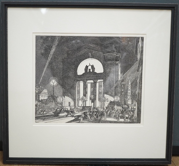 William Martin Larkins (1901-1974), etching, ‘Bush House, New York’, unsigned, 21 x 25cm. Condition - good